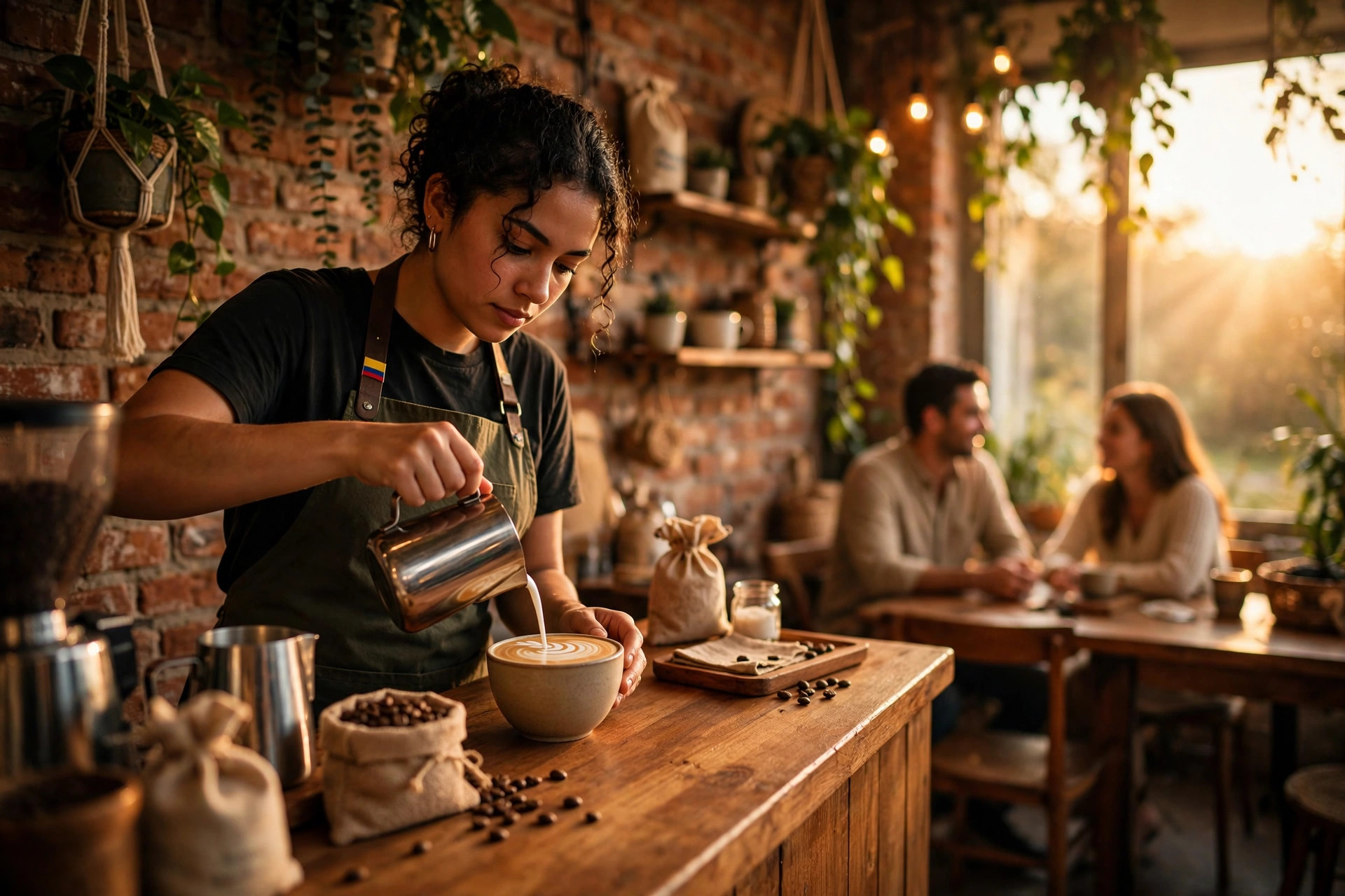 Barista preparando café en Café Aroma