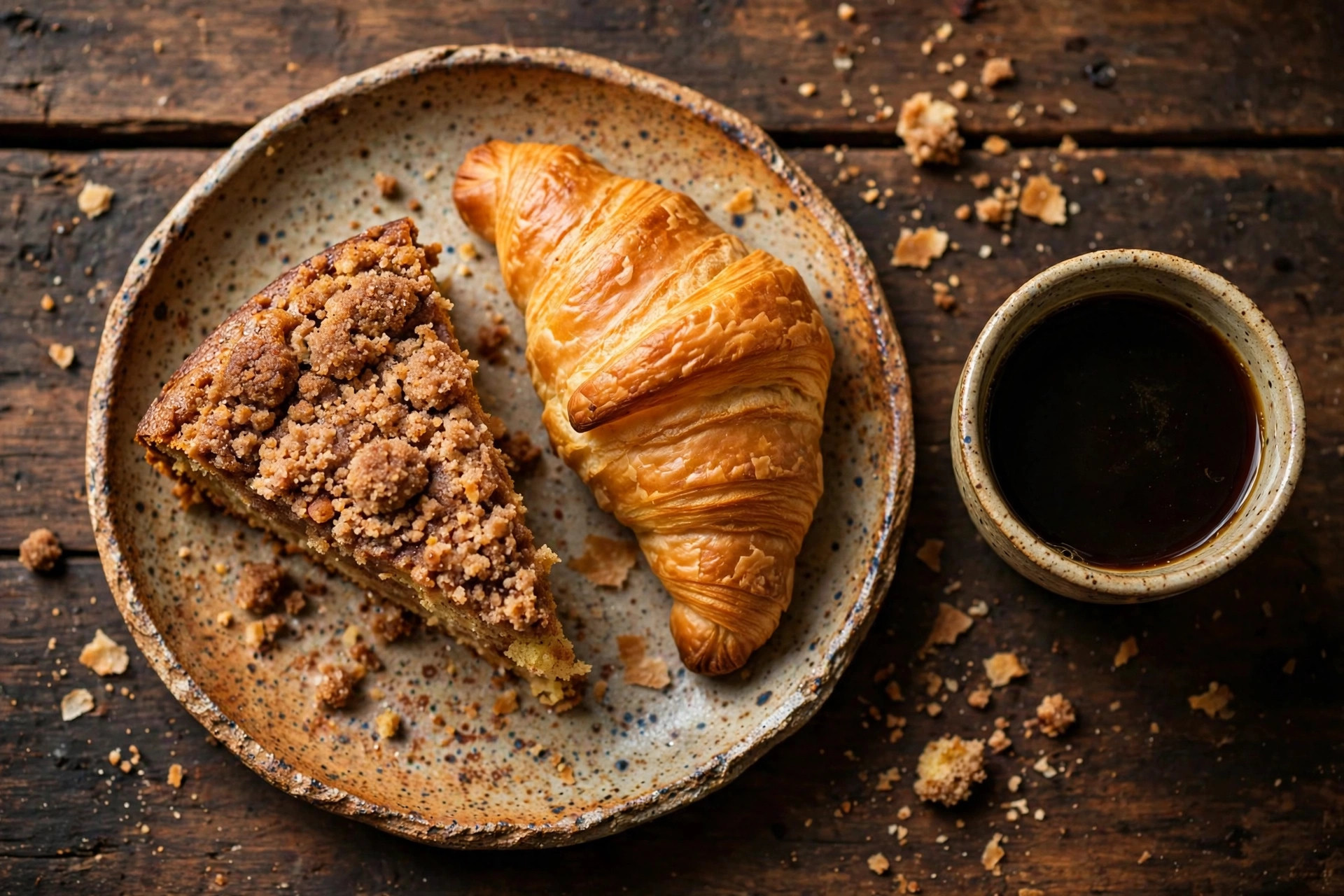 Torta de café y croissant artesanales